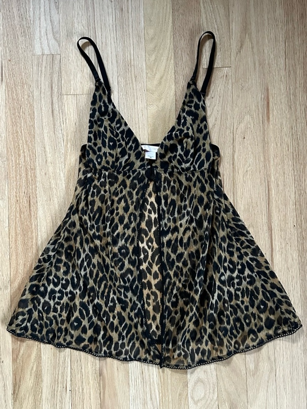 Y2K VICTORIA’S SECRET vintage leopard sheer babydoll cami clasp-front size M